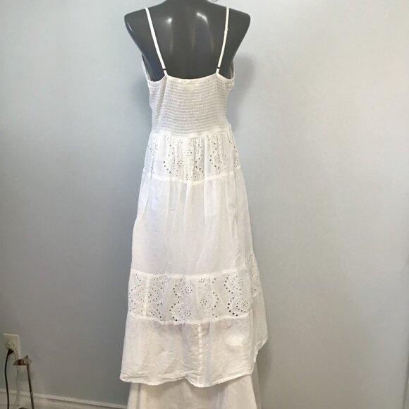 Rebellion Again White Cotton V-Neck Eyelet Lace Dress Size L - Picture 5 of 14